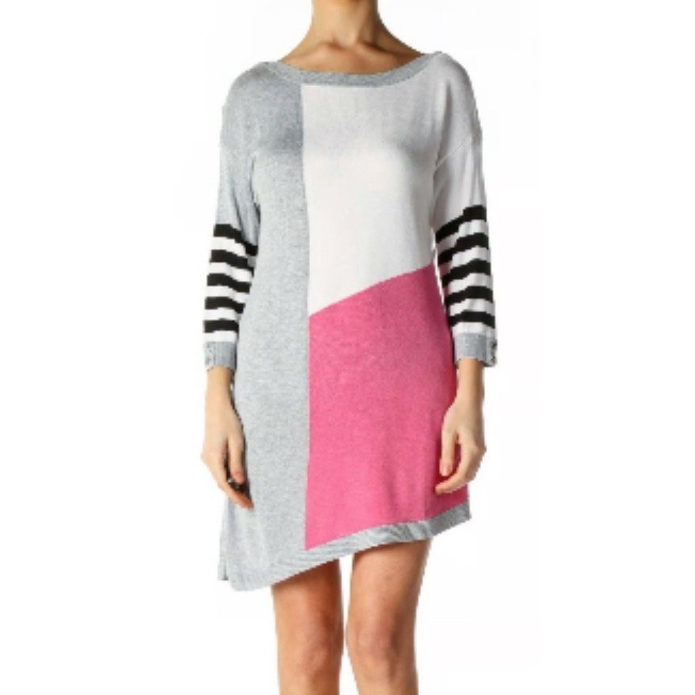 NWT WHBM Women's Colorblock Striped Tunic Sweater Dress Assymetrical Hem Sz Xl